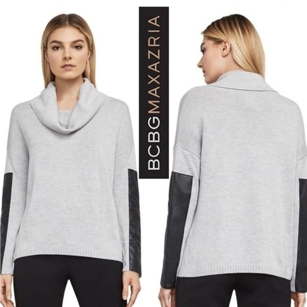 BCBGMaxAzria Light Gray and Black Cowl Neck Sweater